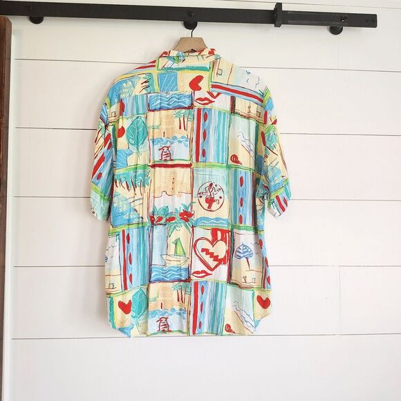 VTG Jams World Hawaiian Shirt Mens XL Bright Abstract Beach Colorful Pocket RARE - Picture 3 of 9